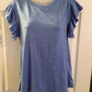 Blue Ruffle Sleeve Women's Top
